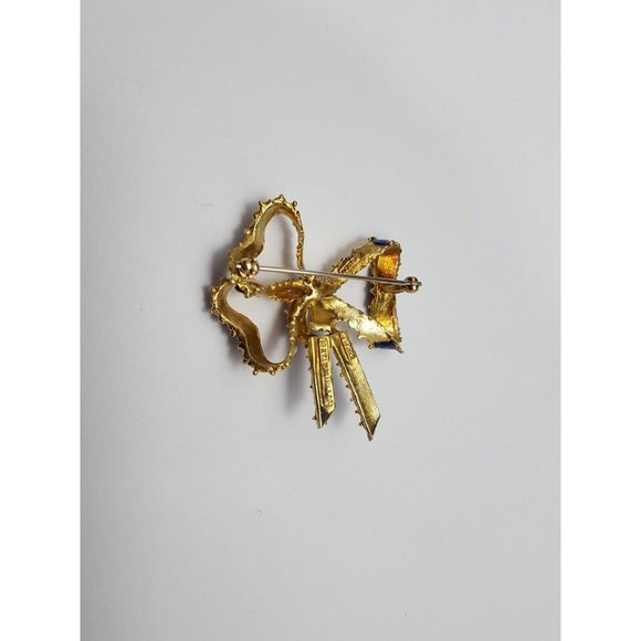 Vintage Victorian Tiffany & Co 18K Solid Yellow Gold Blue Enamel Bow Brooch Pin - Picture 13 of 16